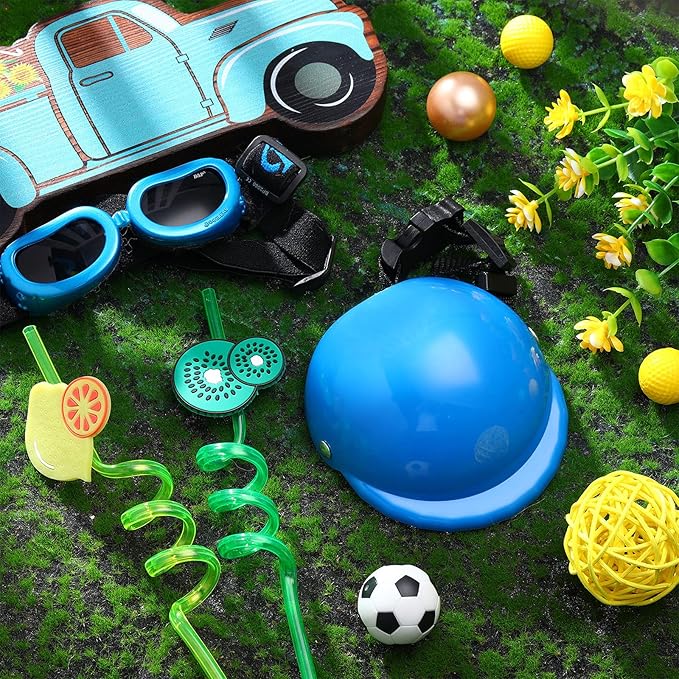 Frienda Dog Helmet and Goggles, UV Protection Doggy Sunglasses and 4 Inch Padded Puppy Motorcycle Helmet Adorable Dog Goggles with Adjustable Belt for Small Dogs Puppy Riding(Blue,S)-PurrikoPets