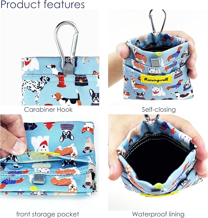 Dog Treat Pouch,Cotton Pocket Sized Training Holder, Hand Free Walking Funny Bag with Carabiner, Self-Closing Pet Feed Snack Reward, Behavior Aids for Puppy Travel or Outdoor Use（Dog Puzzle）-PurrikoPets