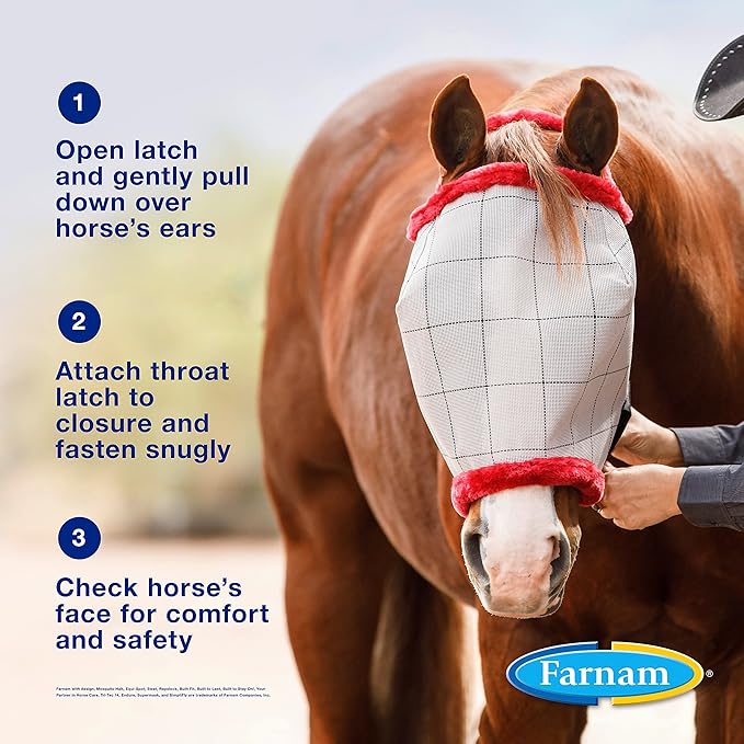 Farnam SuperMask II Fly Mask Without Ears for Foals, Full Face Coverage and Eye Protection from Insect Pests, Structured Classic Styling Mesh with Plush Trim, Foal Size-PurrikoPets