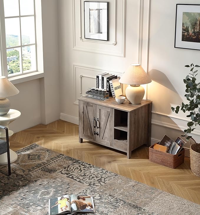 31.9'' Small Cat Litter Enclosure,Adjustable Shelf for Dog Proof and Storage,Locks Added for cat,Cat Litter Collector,Small Indoor Cat House,Grey-PurrikoPets