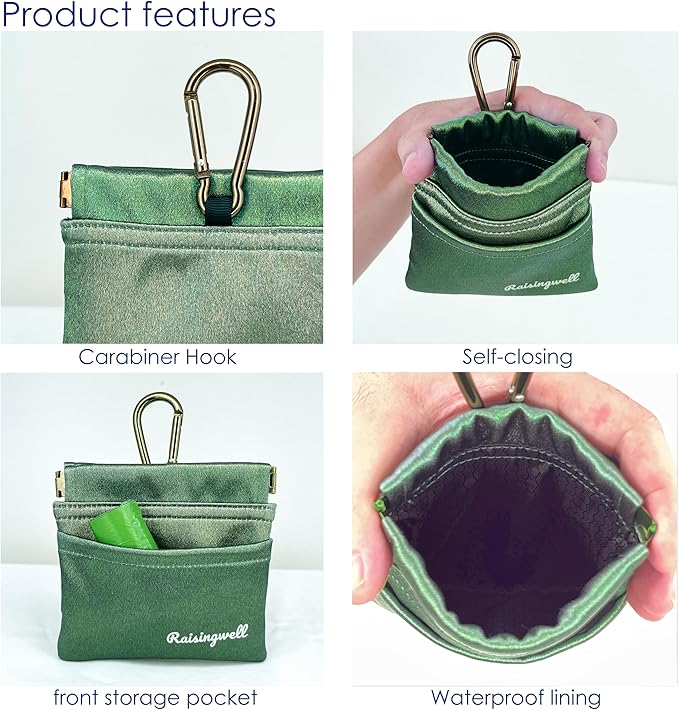 Dog Treat Pouch, Pocket Sized Pet Training Pouch, Hand Free Bronze Dog Walking Bag with Carabiner, Self-Closing Pet Feed Snack Reward, for Puppy Travel or Outdoor Use, NanoPTC-PurrikoPets