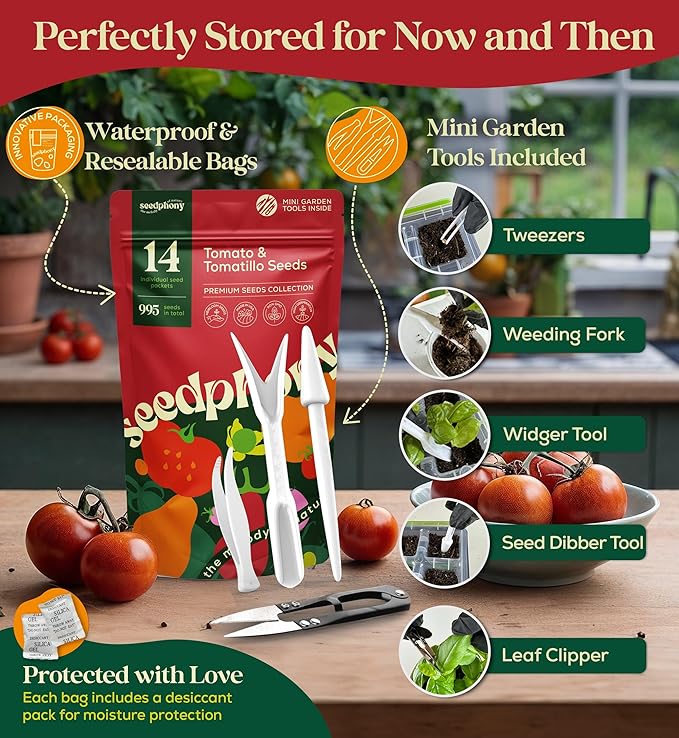 14 Tomatillo & Tomato Seeds for Planting Variety Pack - 990+ Non-GMO Heirloom Vegetable Seeds for Growing Tomato Indoor & Outdoor: Cape Gooseberry, Cherry, Flame, Roma, Beefsteak Tomatoes-PurrikoPets