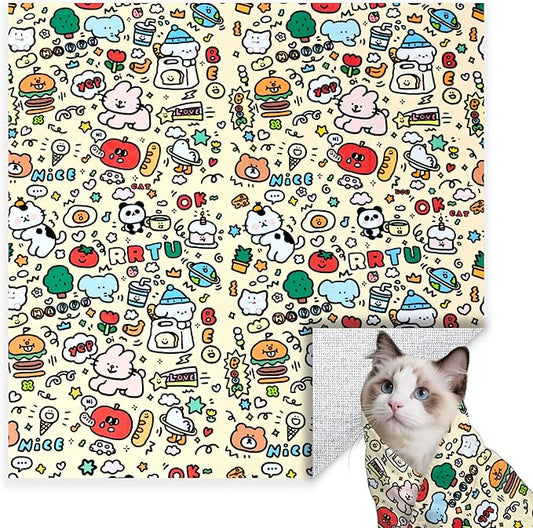 27.6" Large Cat Grooming Wrap, Cat Grooming Supplies, Cat Wrap for Cutting Nails, Self-Adhesive Cat Grooming Bag for Cats Within 15lbs Cat Restraint for Nail Clipping, Medicine Taking(Yellow)-PurrikoPets