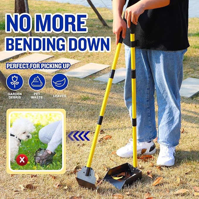 Dog Pooper Scooper,Tray and Spade Set Poop Scooper for Dogs, Adjustable Long Handle Metal Pooper Scooper with Bin for Pet Waste Removal, No Bending Clean Up for Medium and Large Dogs-PurrikoPets