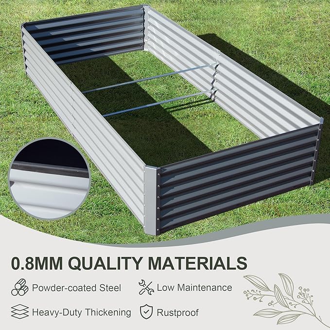 Domi Raised Garden Beds Outdoor, 6x3x1.5Ft Thickening Tall Metal Rectangular Deep Root Box Planter for Vegetables, Flowers, Herbs, and Succulents 1.5" Deep w/ 192 Gallon Capacity - Silvery-PurrikoPets