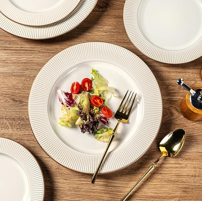 GBHOME Ceramic Dinnerware Sets,18 pcs Embossed Elegant Stoneware Plates and Bowls Sets, Housewarming Wedding Gift | Dishwasher & Microwave Safe | Dishes Set Service for 6-PurrikoPets