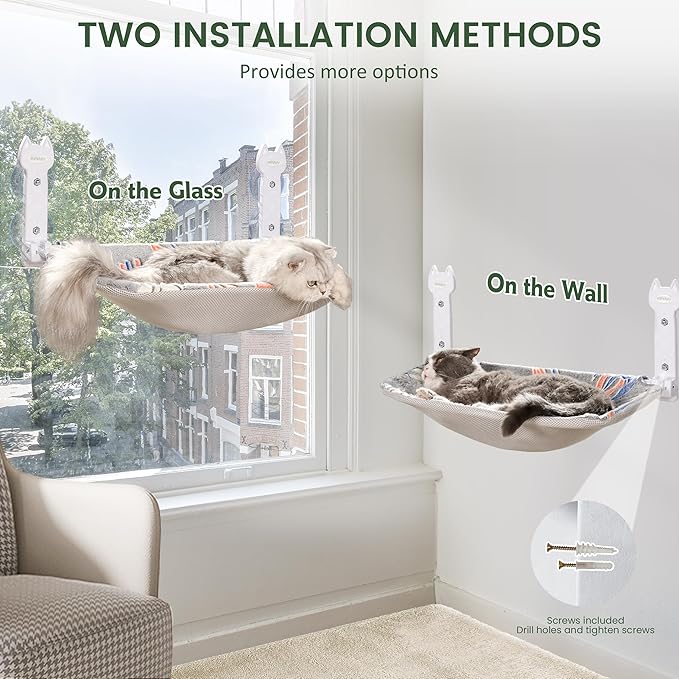 2 Pack Cat Window Perch, Glow in The Dark Foldable Cat Hammock with Sunken Design & Removable Soft Cover, Breathable Cordless Window Bed for Resting Indoor Kitten (Shallow Perch, 2 Pack - M)-PurrikoPets