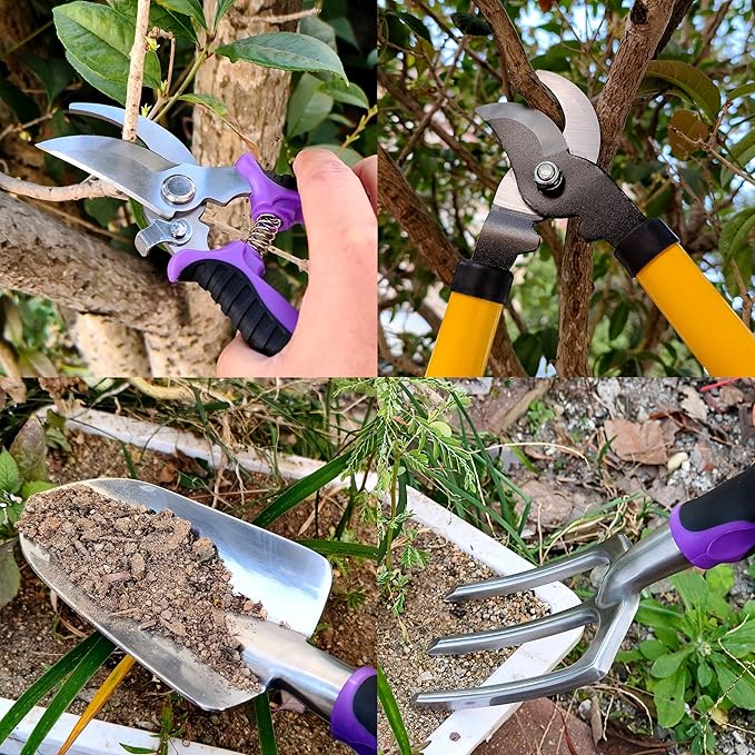 Gardening Tools – 42 Piece Premium Gardening Tool Set,Heavy Duty Hand Tools with Fashion Garden Tools Organizer Handbag,Rust-Proof Gardening Tool Kit, Ideal Gardening Gifts for Women((Purple Floral)-PurrikoPets