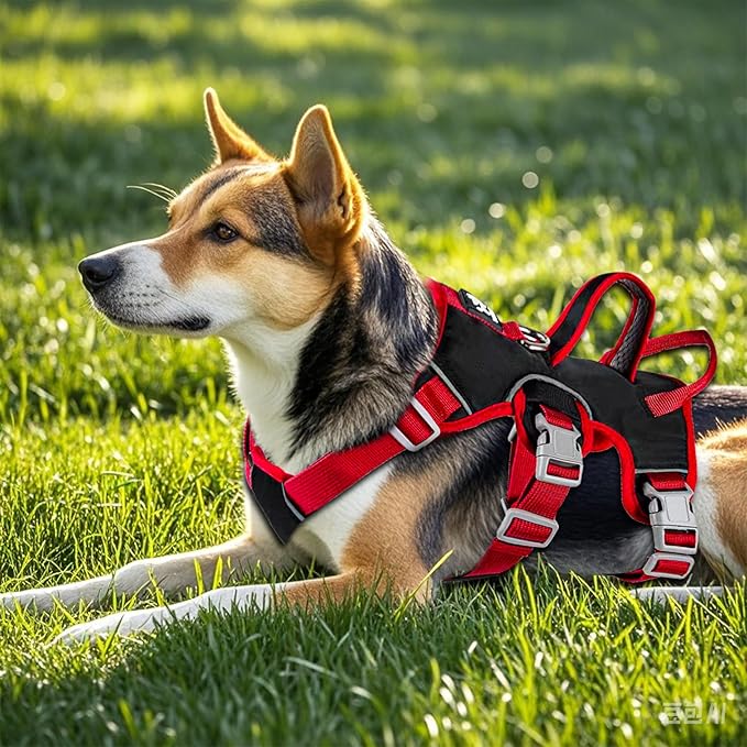 Escape Proof Dog Harness, No Pull Reflective Adjustable Vest with Easy Control Lift Handle, No Choke Soft Padded Breathable Full Body Pet Harness for Walking Hiking and Training (Red, Small)-PurrikoPets