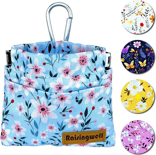 Dog Treat Pouch, Small Cotton Pocket Sized Training Holder, Hand Free Walking Fanny Bag with Carabiner, Self-Closing Pet Feed Snack Reward, Behavior Aids for Puppy Travel or Outdoor Use-PurrikoPets