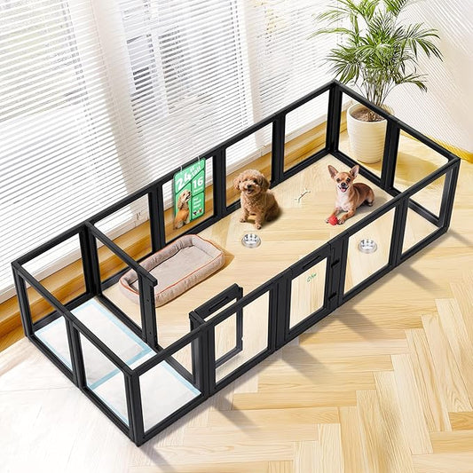 FXW AuraSpace Acrylic Indoor Unleashed Dog Playpen for Puppies and Small Dogs, 24 Inch, 16 Panels, Black-PurrikoPets