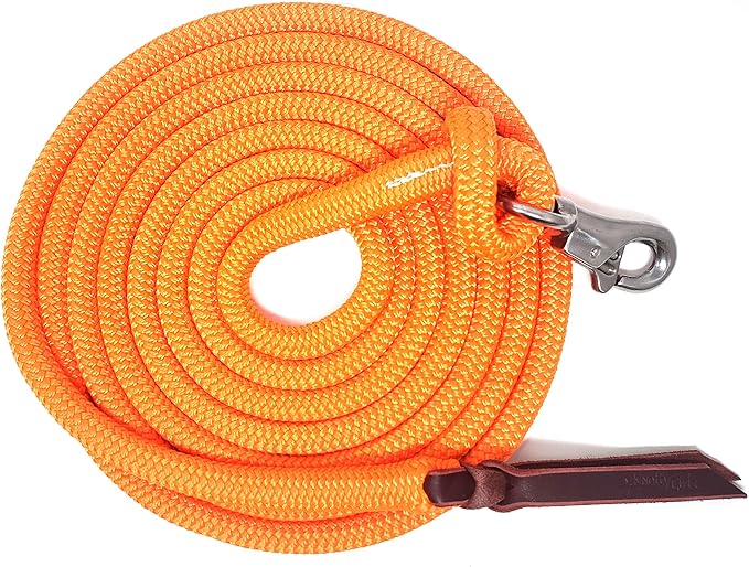Double Braid Lead Rope with Eye Splice Loop, 12-14FT Lengths (Neon Orange, 12 ft.)-PurrikoPets