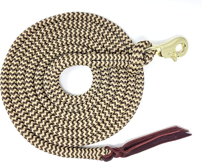 Double Braid Lead Rope with Eye Splice Loop, 12-14FT Lengths (Brown with Beige, 12 ft.)-PurrikoPets