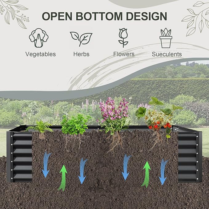 Domi Raised Garden Beds Outdoor, 6x3x2ft Thickening Tall Metal Rectangular Deep Root Box Planter for Vegetables, Flowers, Herbs, and Succulents 2" Deep w/ 256 Gallon Capacity - Dark Gray-PurrikoPets