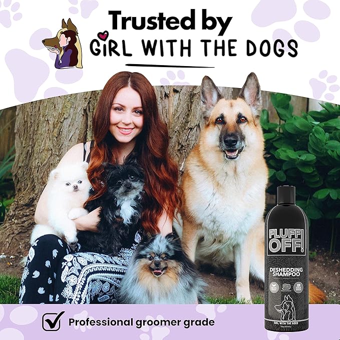 Fluff Off! by Girl With The Dogs, Natural Deshedding Dog & Cat Shampoo, 16 Oz, Made in USA, 8 Wks+-PurrikoPets