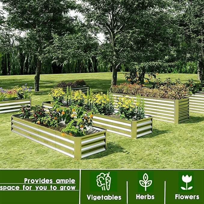 EKX 4x2x2FT Galvanized Raised Garden Bed, Raised Garden Bed Kit-Metal Planter Box Outdoor,Planting for Vegetables, Fruits,Herbs, Flowers-Slive-PurrikoPets
