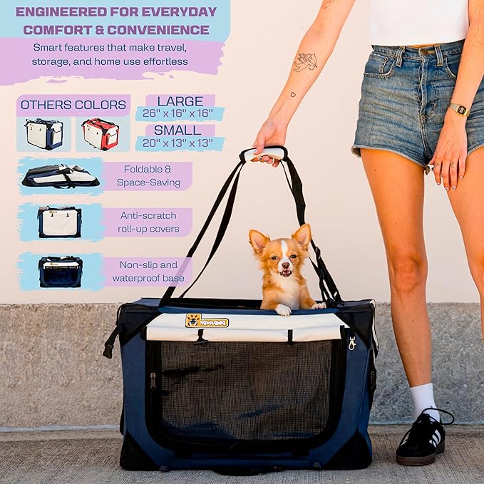 Extra Large Dog Cat Puppy Carrier 24"x16"x16" Foldable Soft Sided Travel Crate Portable Pet Kennel With Cushion Reduces Anxiety Saves Space Easy Vet Visits Secure Triple Entry Mesh Lightweight Durable-PurrikoPets