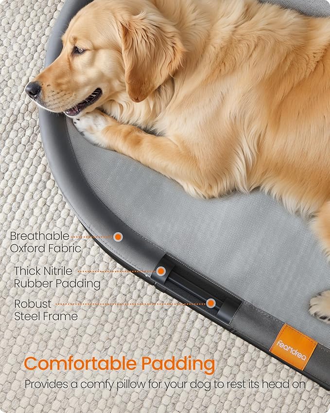 Feandrea Pet Bed, Cat Hammock, Elevated Cat Bed for Multiple Cats, with Removable Washable Mesh, for Pets up to 120 lb, Oval, Gray UPCB005G01-PurrikoPets