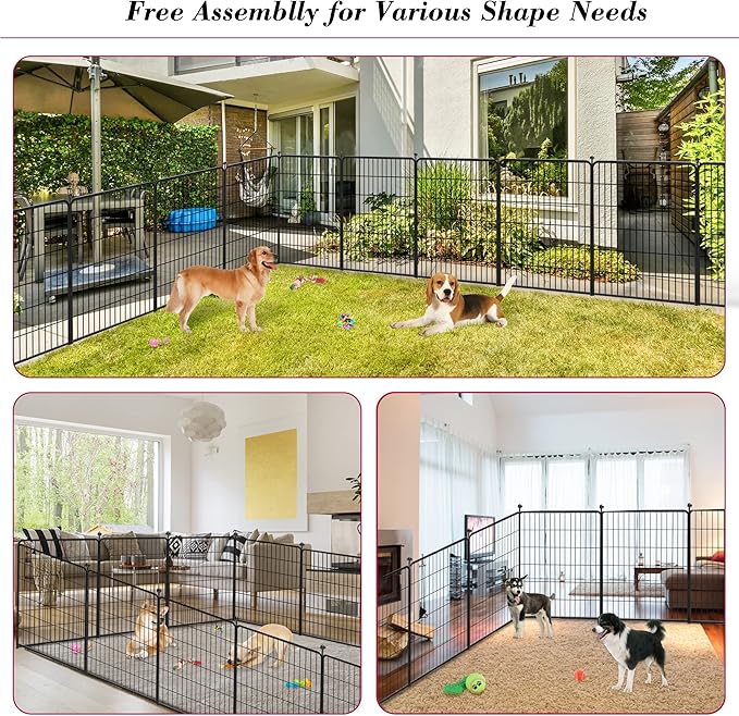 Dog Playpen 40 inch 10 Panels Indoor Dog Pen for Large/Medium/Small Dogs Heavy Duty Metal Dog Fence Outdoor for Yard, Puppy Playpen with Door Portable Pet Fence for RV Camping Yard-PurrikoPets