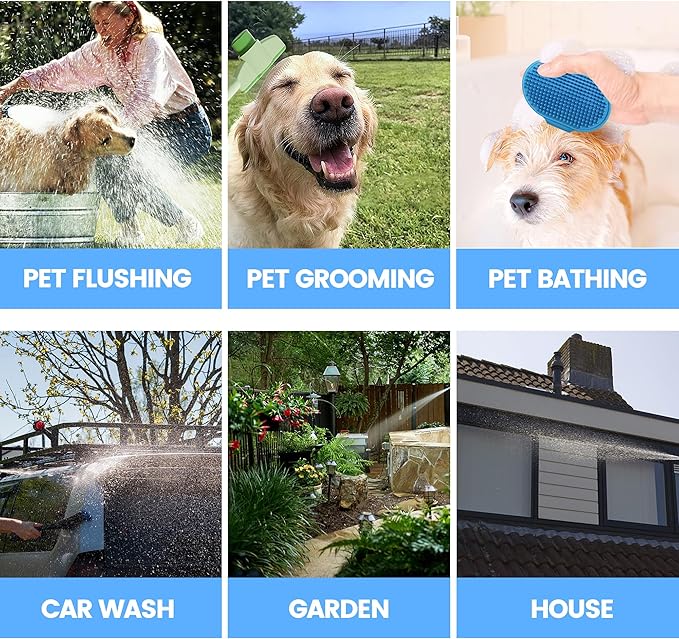 Dog Washing Hose Attachment, 10-in-1 Soap Sprayer Moden Garden Hose Nozzle with 100cc Soap Dispenser, Dog Wash Supplies with Dog Bath Brush & Pet Comb, Foam Gun Car Wash Sprayer (Blue)-PurrikoPets