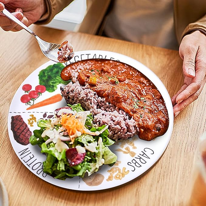 9" Portion Control Plate - Healthy Nutrition Plate for Adults and Teens, Melamine, Ideal for Weight Loss and Diabetes Management (4 Pack)-PurrikoPets