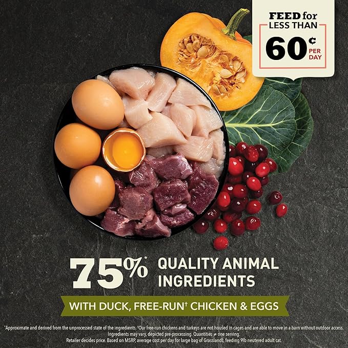 ACANA Highest Protein Grasslands Grain-Free Dry Cat Food, Duck, Free-Run Chicken and Eggs Cat Food Recipe, 4lb-PurrikoPets