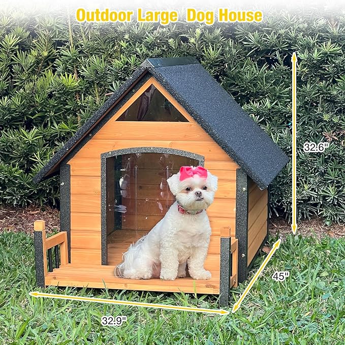 AIVITUVIN Dog House Outdoor Anti-Bite Metal Frame Design Wooden Dog Kennel Outside with Elevated Floor Weatherproof (Brown, 45" D x 32.9" W x 32.6" H)-PurrikoPets