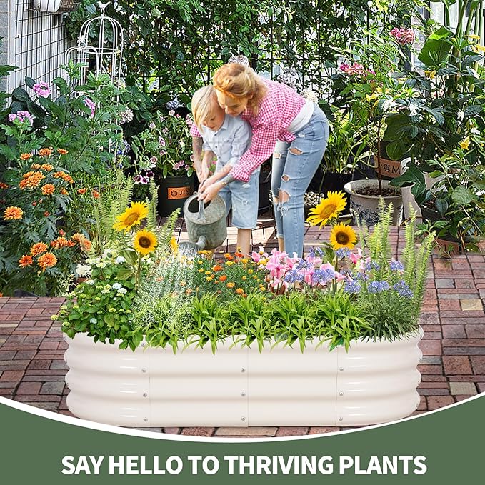 1MORE Galvanized Raised Garden Bed- Planter Garden Boxes Outdoor, Raised Beds for Gardening, 4x2x1ft Metal Garden Bed Kit for Vegetables Flower, Planter Raised Beds with Tools.White-2pack-PurrikoPets