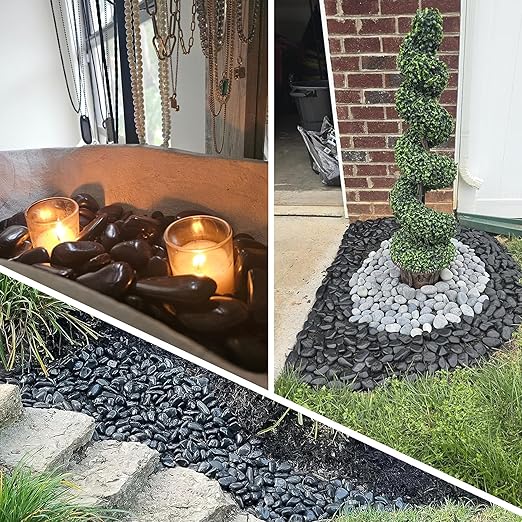 2LB 1"-2" Black River Rocks for Plants, Polished Pebbles for Garden Landscaping, Planters, Aquariums, Vase Fillers – Indoor & Outdoor Decor-PurrikoPets