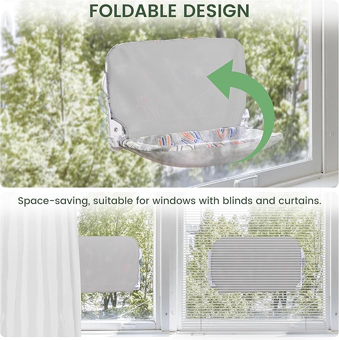 2 Pack Cat Window Perch, Glow in The Dark Foldable Cat Hammock with Sunken Design & Removable Soft Cover, Breathable Cordless Window Bed for Resting Indoor Kitten (Shallow Perch, 2 Pack - M)-PurrikoPets