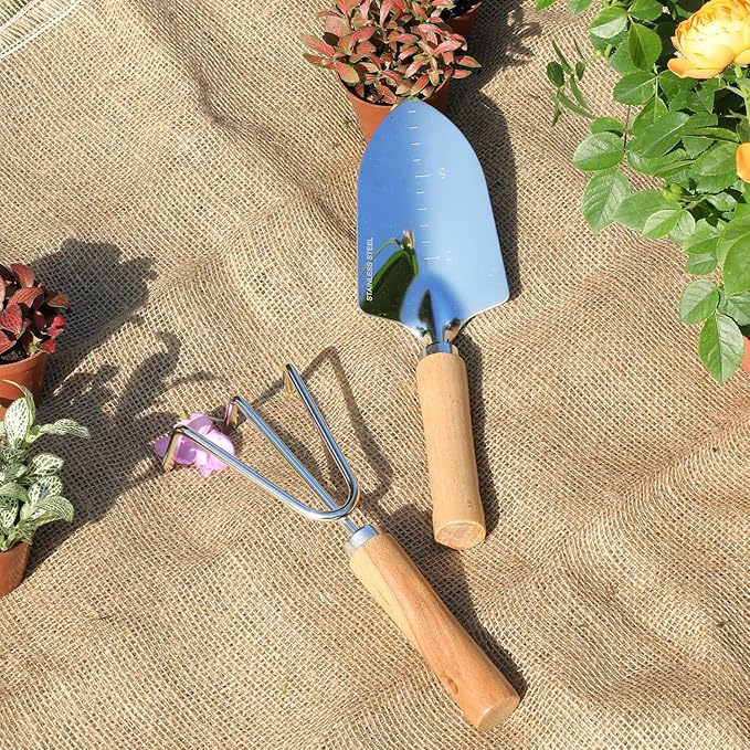 Garden Tool Set, 2 Pieces Stainless Steel Heavy Duty Garden Tools, Gardening Kit with Wooden Handle Garden Hand Tools, Durable Garden Tools for Gardening, Gardening Gifts for Women Men-PurrikoPets