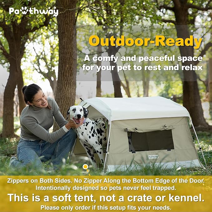 Dog Tent Cotton Fabric, Aluminum Poles and Camping Mat, Outdoor Weatherproof, Dog House Outdoor, Breathable with 2 Side Windows, Portable and Collapsible (Gray, Large)-PurrikoPets