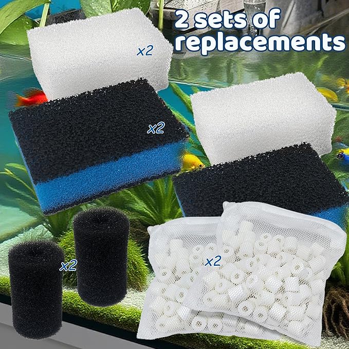 2 Sets of Upgraded Three-Stage Filtration Fish Tank Filter for AquaClear 30 Power Filter, 2 Set of Replacement Maintenance Kit for Fish Tank Filter for 30/150 30-Gallon Aquarium-PurrikoPets