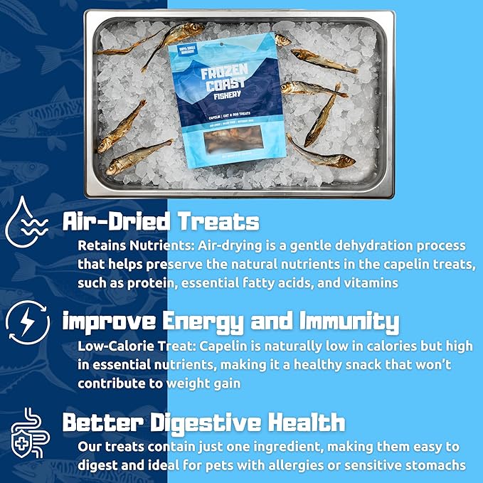 Frozen Coast Capelin Cat & Dog Treats- Single-Ingredient, All-Natural, High-Protein, Omega-3s, Fish Snacks (3 oz Bag)-PurrikoPets