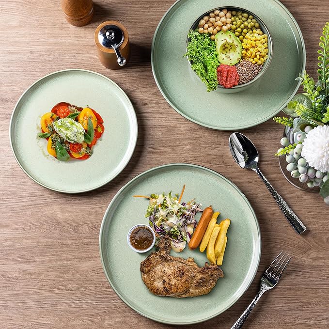 GBHOME Ceramic Dinnerware Sets for 6, 18 Pieces Stoneware Plates and Bowls Sets, Scratch Resistant Dishes, Dishwasher & Microwave Safe-Pastel Green-PurrikoPets