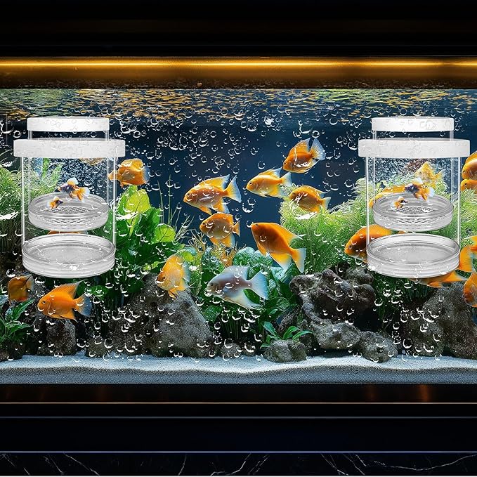 2 Pcs Breeder Box for Fish Tank Aquarium Breeder Separation Net Breeding Box with Suction Cup for Small Fish Shrimp Clownfish Guppy (White,L)-PurrikoPets