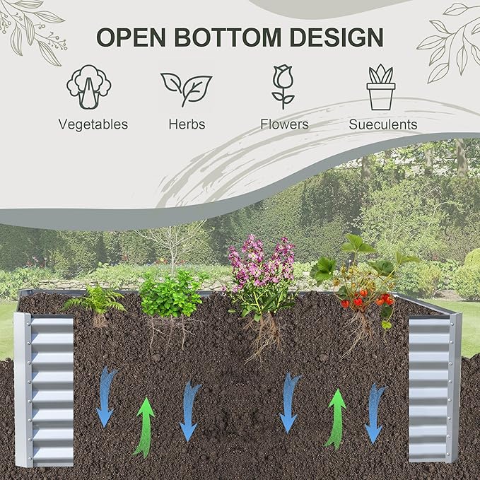Domi Raised Garden Beds Outdoor, 6x3x2ft Thickening Tall Metal Rectangular Deep Root Box Planter for Vegetables, Flowers, Herbs, and Succulents 2" Deep w/ 256 Gallon Capacity - Silvery-PurrikoPets