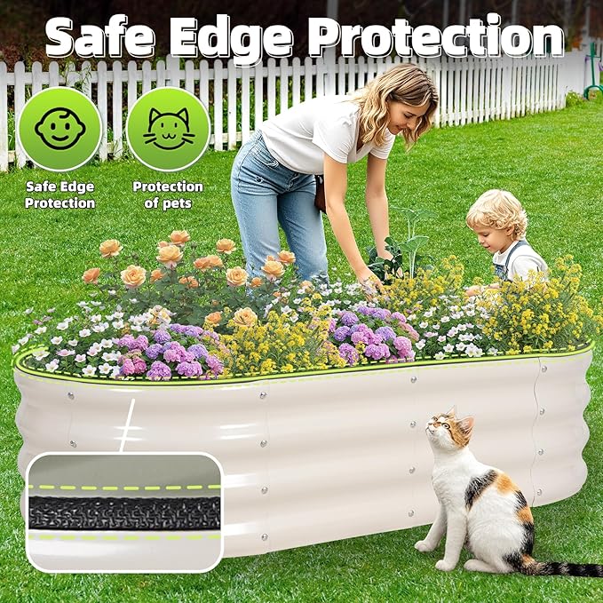 G GOOD GAIN Galvanized Metal Raised Garden Bed Kit - 4x2x1FT Outdoor Planter Box with Safety Edging and Gloves for Vegetables, Fruits, Flowers(White, 2PC)-PurrikoPets