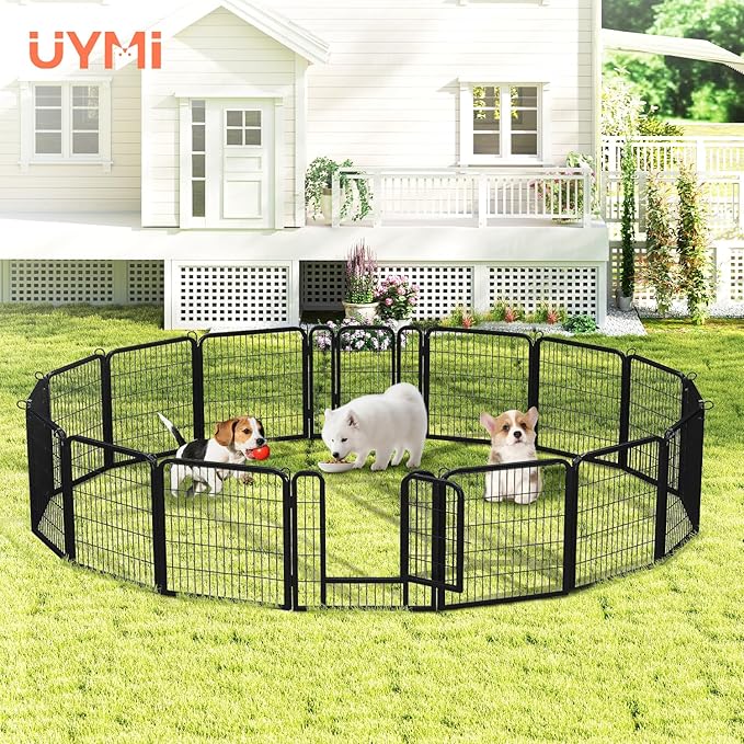 24 Inch Dog Playpen - 16 Panels Metal Pet Exercise Pen for Puppy, Indoor/Outdoor Dog Fence for Yard, Garden, Camping & RV Travel-PurrikoPets