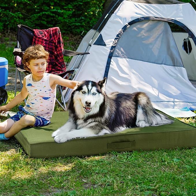 FurHaven Cooling Dog Bed – XXL Foam Mattress for Joint Pain Relief, Waterproof Liner, Removable Washable Cover, Durable for Outdoor Use, Deluxe Grid Indoor/Outdoor Bed – Green, Jumbo Plus-PurrikoPets