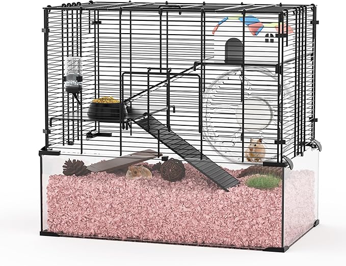 3-Tier Glass Hamster Tank, Large Hamster Cage Habitat with 11inch Big Running Wheel for Rat, Mouse, Gerbil, Syrian Hamster, 370 SQ INCHES-PurrikoPets