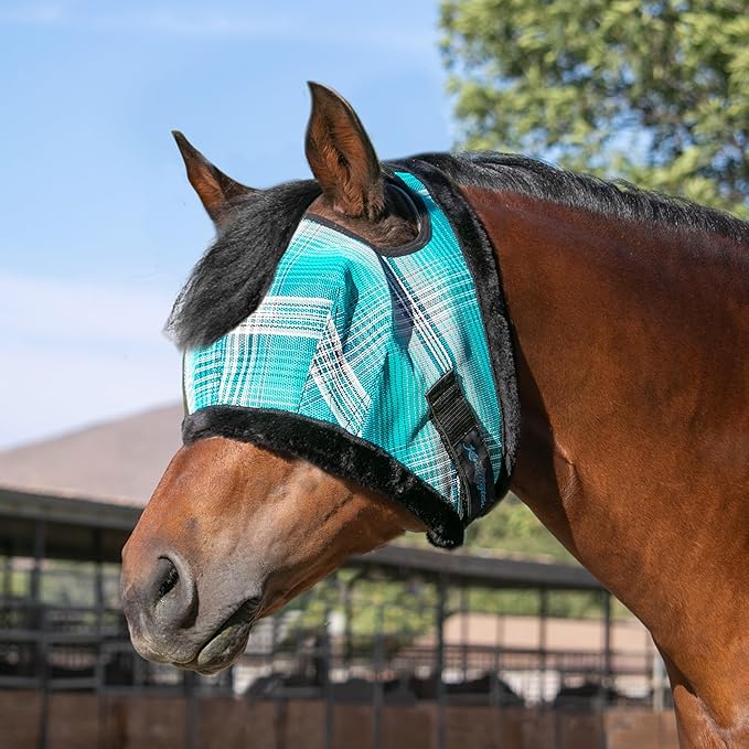 Kensington Fly Mask with Fleece Trim for Horses — Protects Face and Eyes from Flies and Sun Rays While Allowing Full Visibility — Breathable and Non Heat Transferring, Large, Atlantis-PurrikoPets