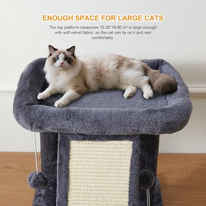 17.7-inch Small Cat Tree Tower with Scratching Post for Indoor Cats,Grey-PurrikoPets