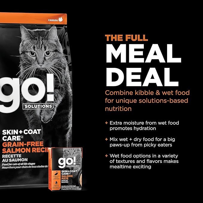 Go! Solutions Skin + Coat Care, Grain-Free Dry Cat Food, Salmon Recipe, 3 lb Bag-PurrikoPets