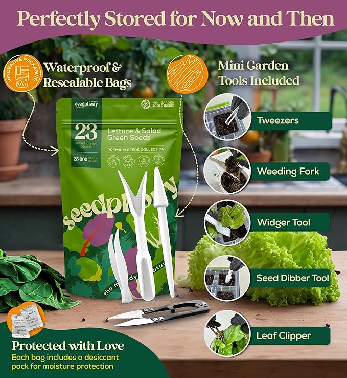 23 Lettuce & Salad Greens Seeds Variety Pack - 25,000+ Non-GMO Heirloom Greens Seeds for Planting Lettuce Indoor & Outdoor: Arugula, Mizuna, Kale, Spinach, Swiss Chard, Mache & More Lettuce Seeds-PurrikoPets