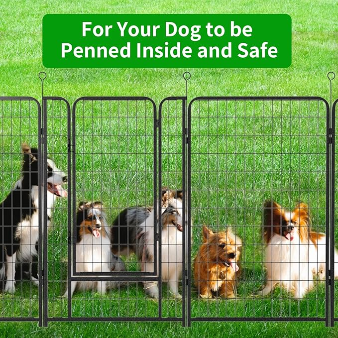 Dog Playpen Outdoor Extra Wide 16 Panels Heavy Duty Dog Fence 50" Height Anti-Rust with Doors Portable for RV Camping Yard, Total 42FT, 140 Sq.ft, Snowy Black-PurrikoPets