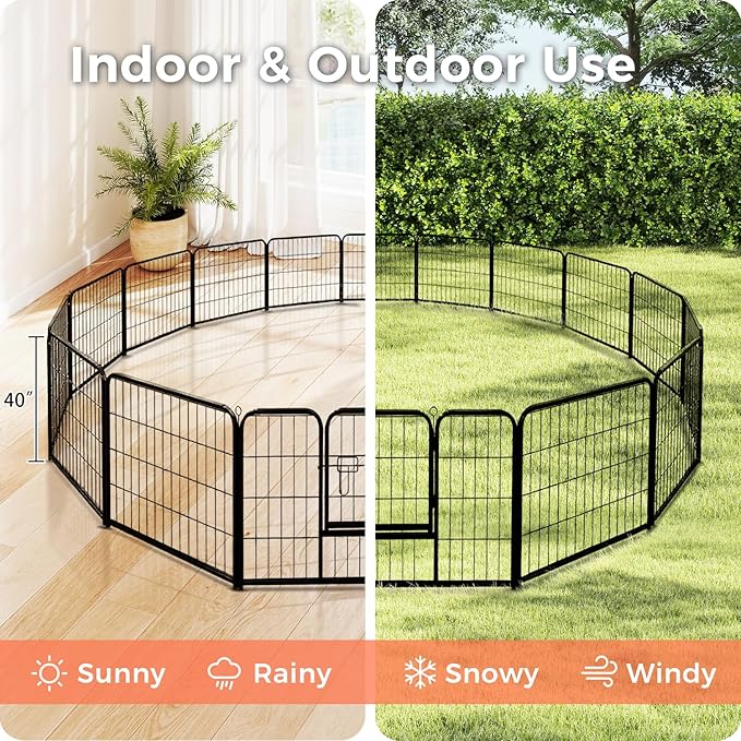 40 Inch Dog Playpen - 16 Panels Metal Pet Exercise Pen for Medium-Large Dogs, Indoor/Outdoor Dog Fence for Yard, Garden, Camping & RV Travel-PurrikoPets