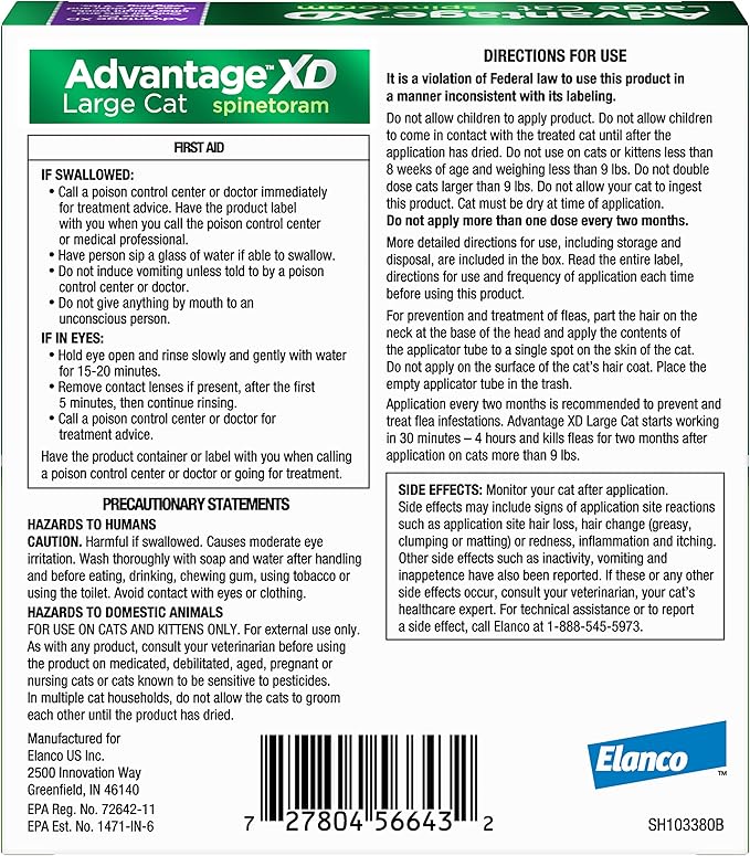 Advantage XD Large Cat Flea Prevention & Treatment For Cats over 9lbs. | 2-Topical Doses, 2-Months of Protection Per Dose-PurrikoPets