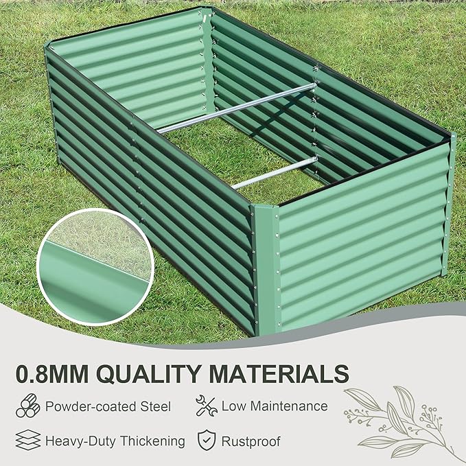 Domi Raised Garden Beds Outdoor, 8x4x2ft Thickening Tall Metal Rectangular Deep Root Box Planter for Vegetables, Flowers, Herbs, and Succulents 2" Deep w/ 456 Gallon Capacity - Green-PurrikoPets