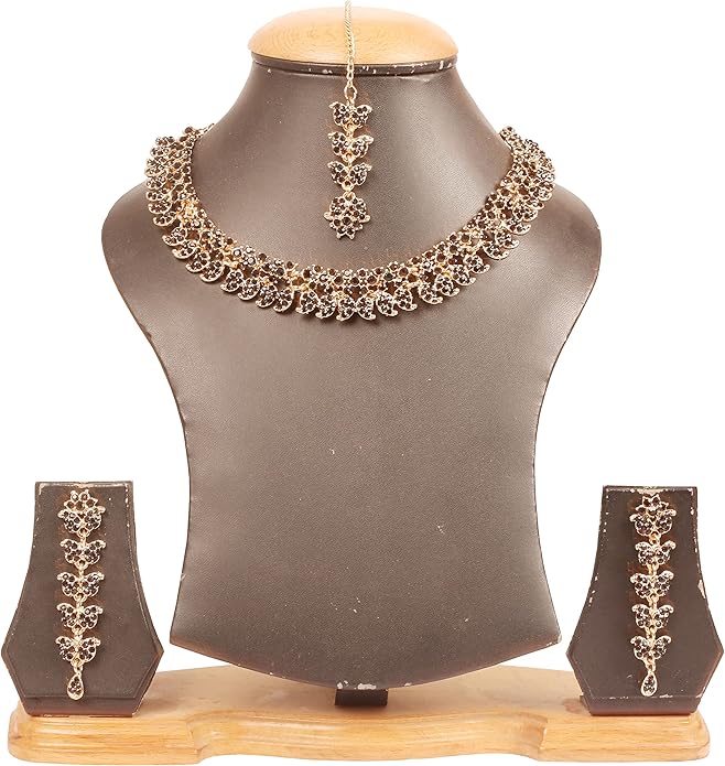 Touchstone Indian wedding jewelry set gold traditional necklaces for women statement rhinestone sets hollywood glamour style crystal stone bridal costume golden necklace